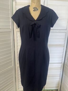 Vintage 90s Moda Spiegel Black Short Sleeve Pencil Knee Length Dress LBD Sz 10